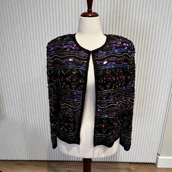 Papell Boutique Evening Jackets & Blazers - PAPELL BOUTIQUE Women's Silk Beaded Sequin Evening Jacket Size 12